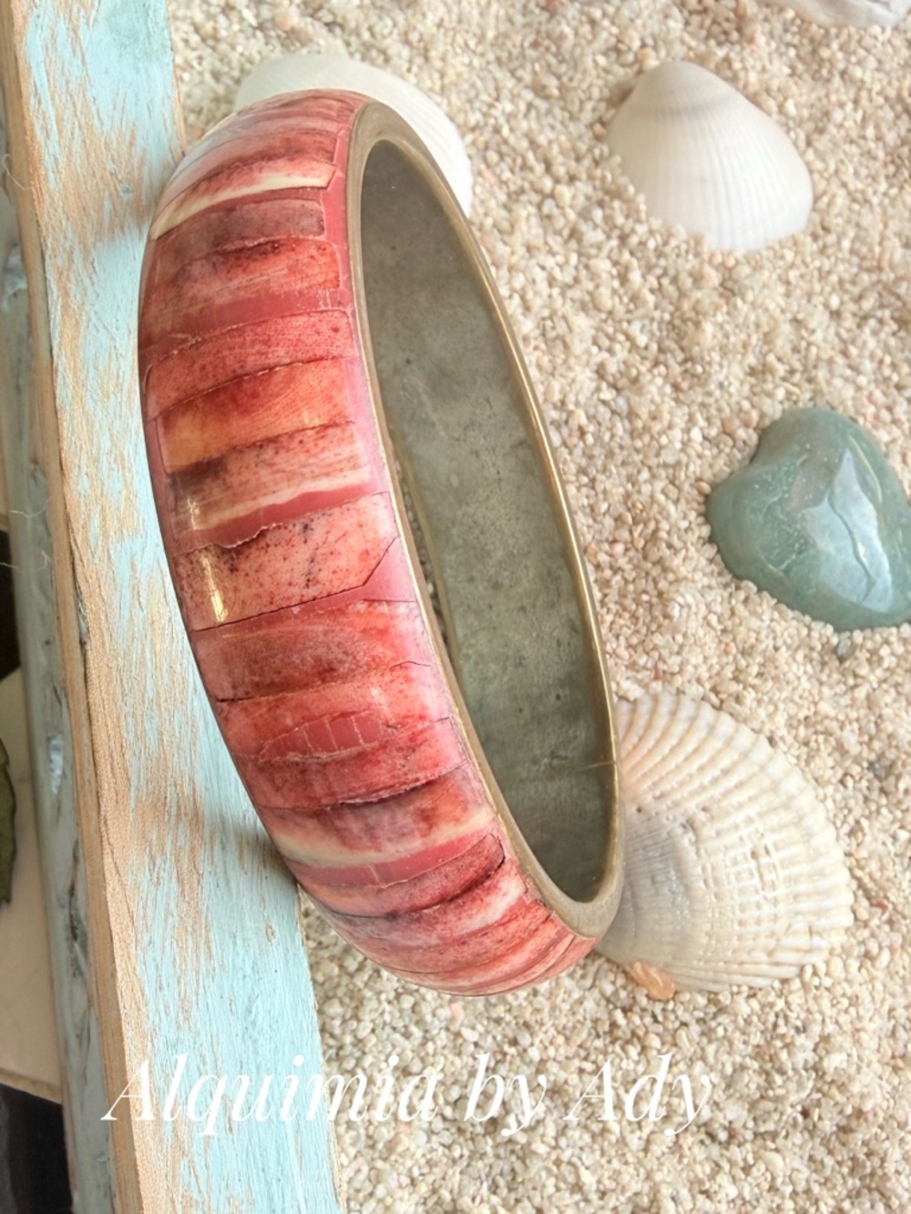 Vintage Pink and Coral 🪸 Inlay Bangle Bracelet